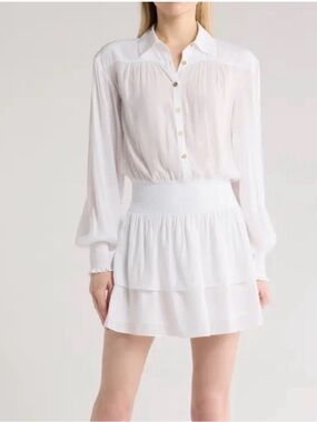 NWOT- Ramy Brook Lynette Long Sleeve Tiered Shirt Dress, white, size Medium